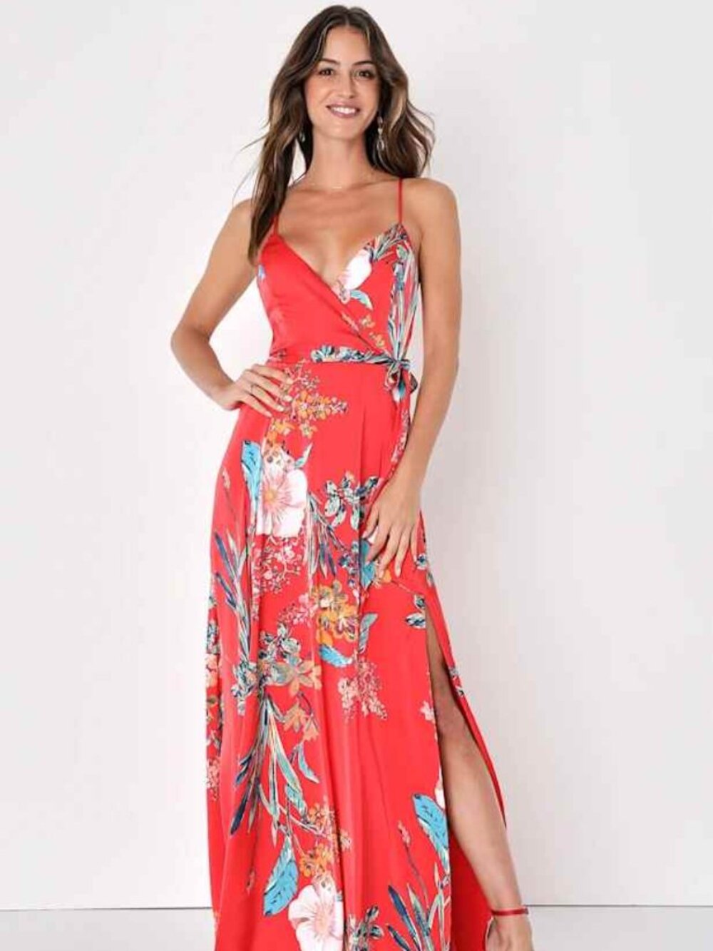 NWT Lulus Still the One Red Floral Print Satin Maxi Dress - Size XL (14) - Picture 3 of 4